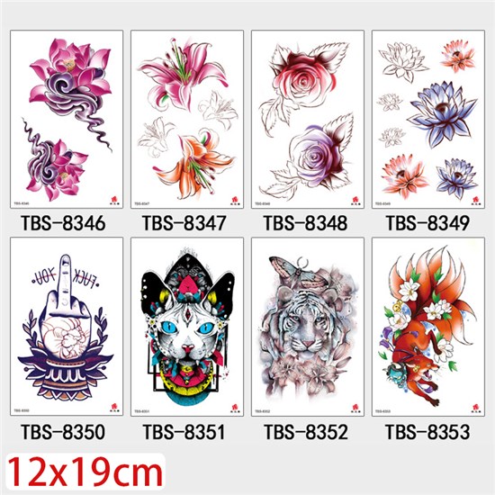 Gothic Flower Cat Half Arm Sleeve Temporary Tattoo Stickers Set