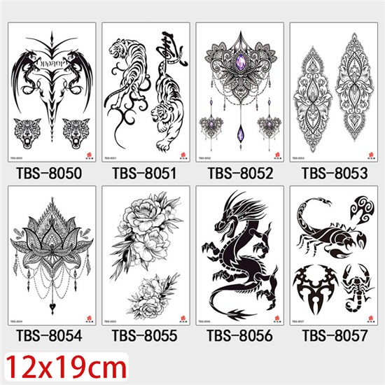 Gothic Dragon Tiger Scorpion Half Arm Sleeve Temporary Tattoo Stickers Set