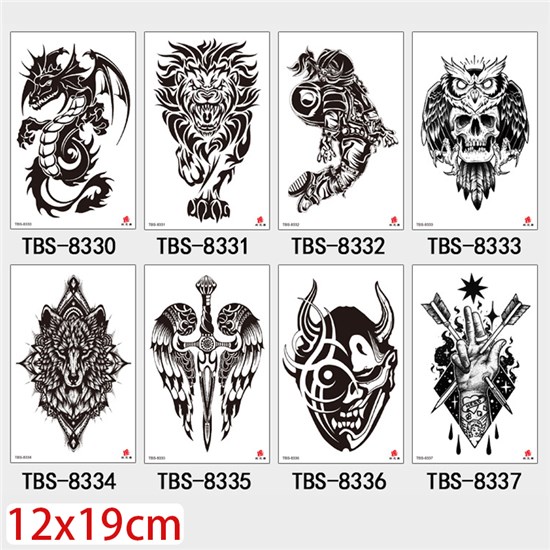 Gothic Dragon Wolf Owl Half Arm Sleeve Temporary Tattoo Stickers Set