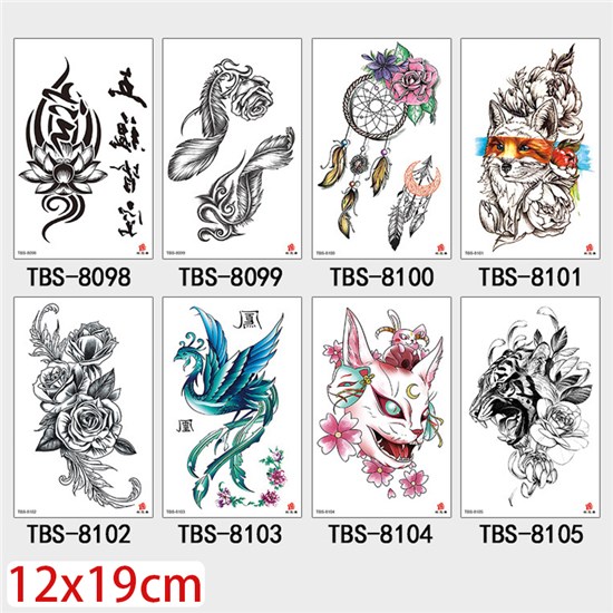 Gothic Fox Flower Half Arm Sleeve Temporary Tattoo Stickers Set