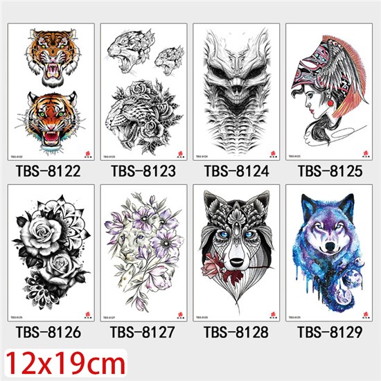 Gothic Wolf Tiger Half Arm Sleeve Temporary Tattoo Stickers Set