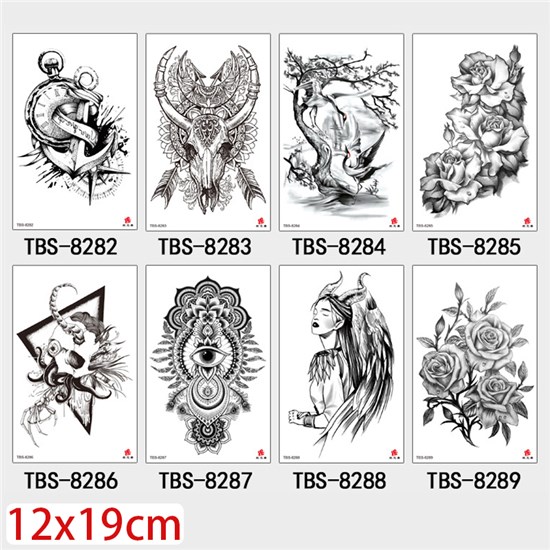 Gothic Skull ox head Half Arm Sleeve Temporary Tattoo Stickers Set