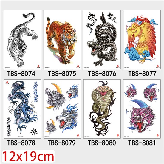 Gothic Snake Tiger Half Arm Sleeve Temporary Tattoo Stickers Set