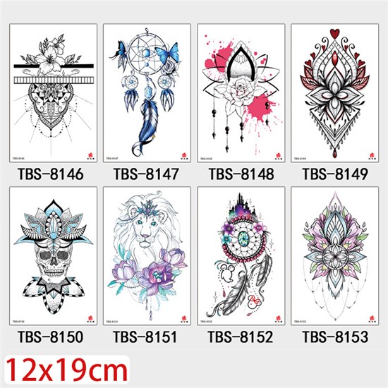 Gothic Flower Skull Lion Half Arm Sleeve Temporary Tattoo Stickers Set