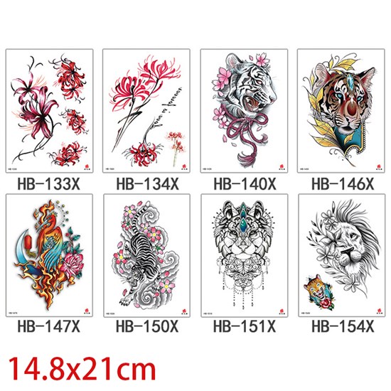 Gothic Flower Lion Tiger Half Arm Sleeve Temporary Tattoo Stickers Set