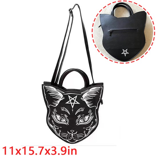 Gothic PU Shoulder Bag Black Cat Handbag