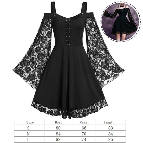 Gothic Black Lace Long Sleeve Dress Punk Cosplay Costume