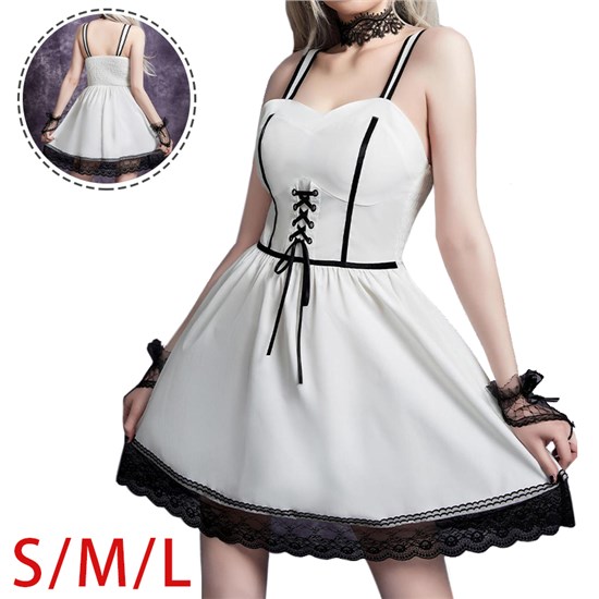 Women's Gothic Punk White Dress Sleeveless Strap Dresses