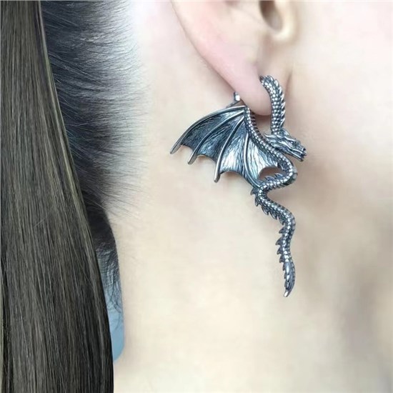 Gothic Flying Dragon Retro Style Earrings for Women Men Cool Earring