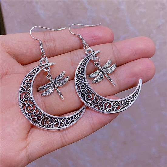 Gothic Moon Dragonfly Earrings