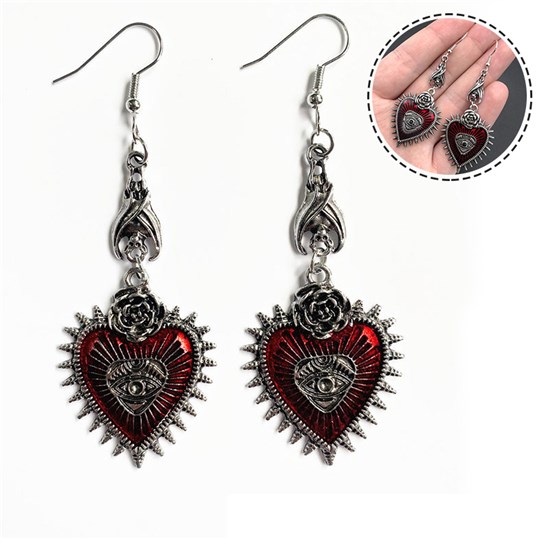 Gothic Love Heart Bat Earrings Punk Drop Earrings