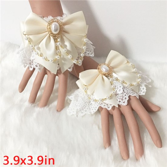 Gothic Lolita Women's Fingerless Short Lace Bow Gloves 