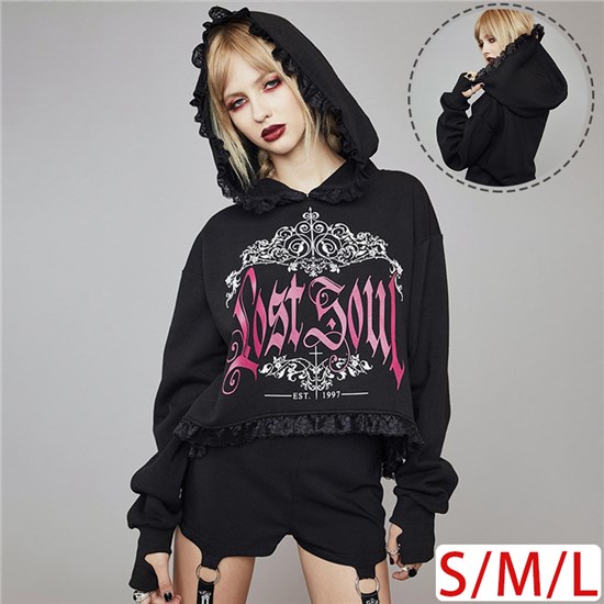 Womens Punk Gothic Hoodie Long Sleeve Pullover Sweatshirt