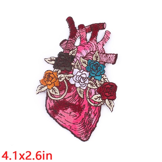 Gothic Heart Flower Embroidered Badge Patch