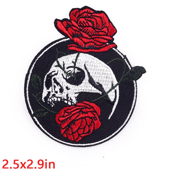 Gothic Skull Rose Embroidered Badge Patch