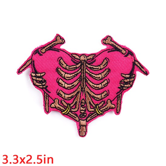 Gothic Pink Heart Ribs Cage Skeleton Embroidered Badge Patch