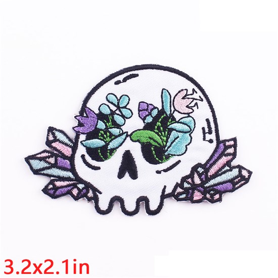 Skull Flowers Embroidered Badge Patch