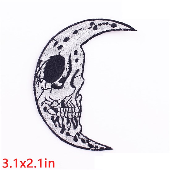 Gothic Skull Moon Embroidered Badge Patch