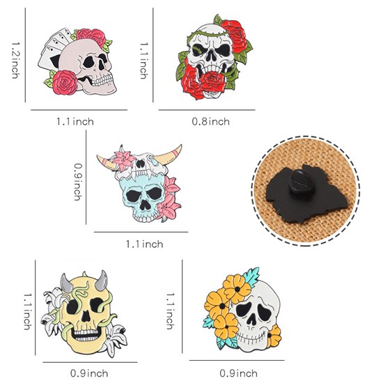 Skull Flowers Gothic Enamel Brooch Punk Pins Badge