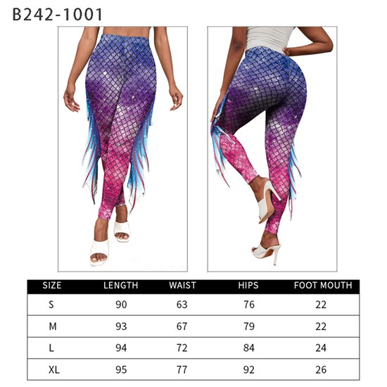 Womens Mermaid Leggings with Fins, 3D Realistic Printing High Waist Workout Pants