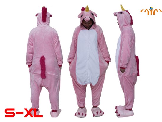 Unisex Adult Unicorn Pink Kigurumi Onesie Cosplay Animal Jumpsuit Costume