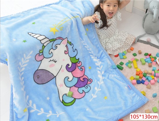 Unicorn Cartoon Coral Velvet Fuzzy Blanket for Bedroom Bed Couch Chair Living Room Air Conditioning Cool Blanket