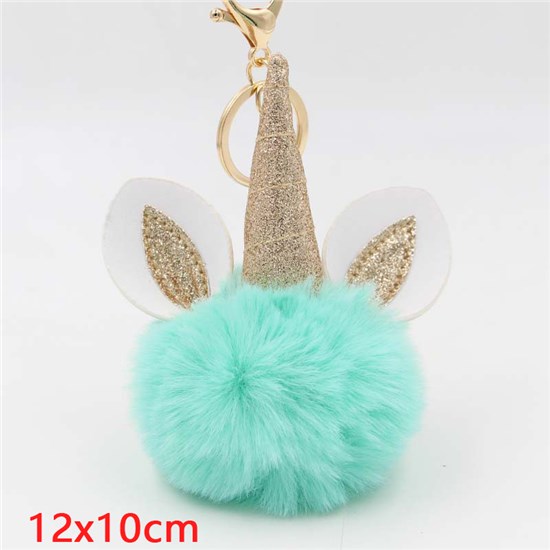 Cute Unicorn Puff Ball Pom Pom Keychain Key Ring