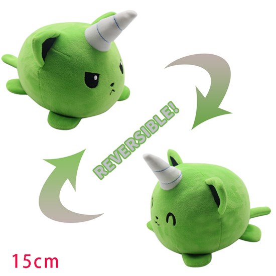 Reversible Plushie Green Unicorn Stuffed Animal Reversible Mood Plush Double-Sided Flip Show Your Mood!