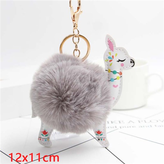 Cute Alpaca Llama Puff Ball Pom Pom Keychain Key Ring