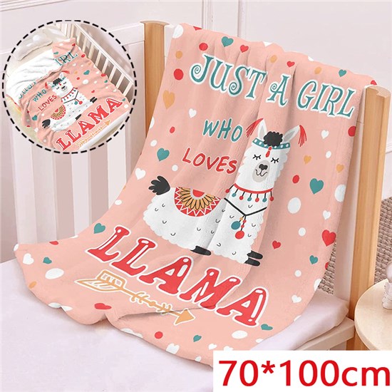 Cute Cartoon Alpaca Llama Soft Flannel Blankets Gift for Kids