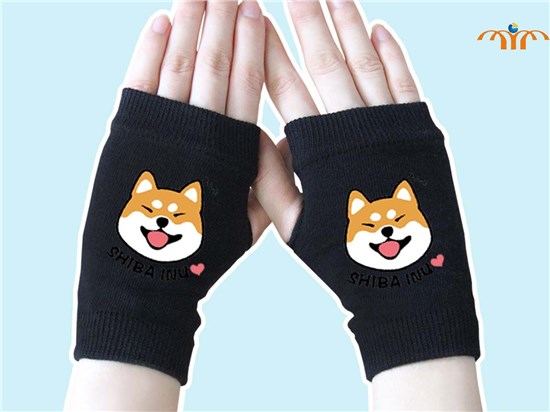 Shiba Inu Black Knitting Gloves