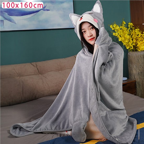 Shiba Inu Grey Blanket Hooded Cloak