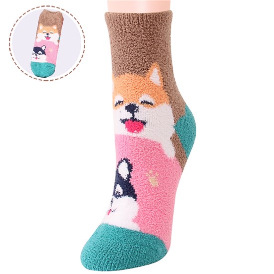 Womens Dog Cotton Coral Velvet Socks