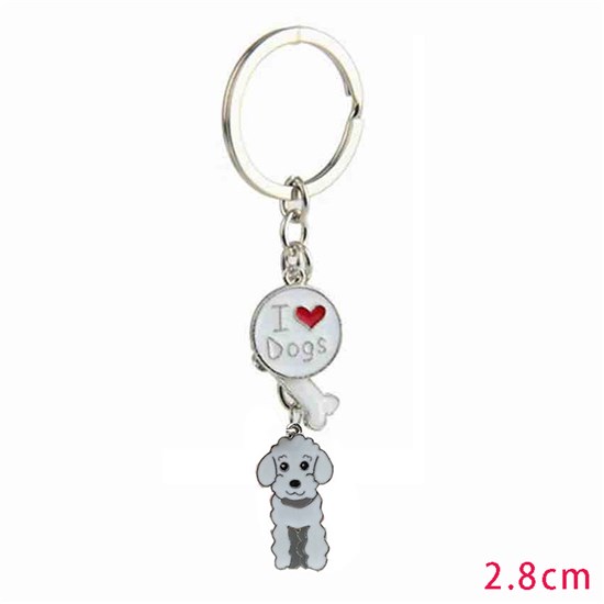 Poodle White Pet Dog ID Tag Keychain Cute Portable Metal Keying Key Decor Car Keyring 