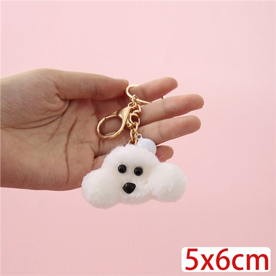 Cute White Dog Plush Keychain Key Ring