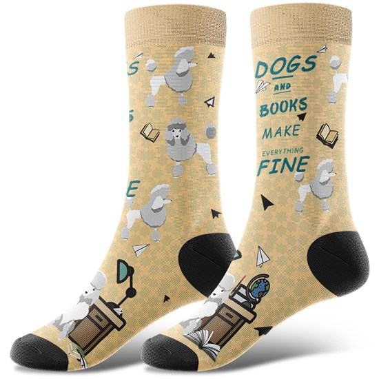 Novelty Poodle Books Socks Funny Pet Dog Socks