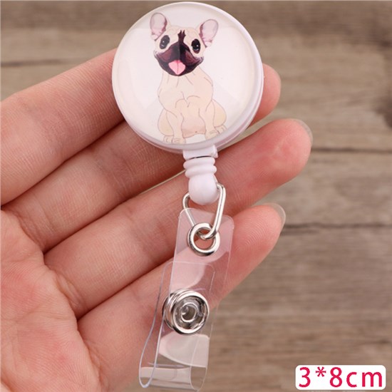 French Bulldog ID Card Badge Reel Retractable Badge Holder For Nurses Teachers Students Office Workers 