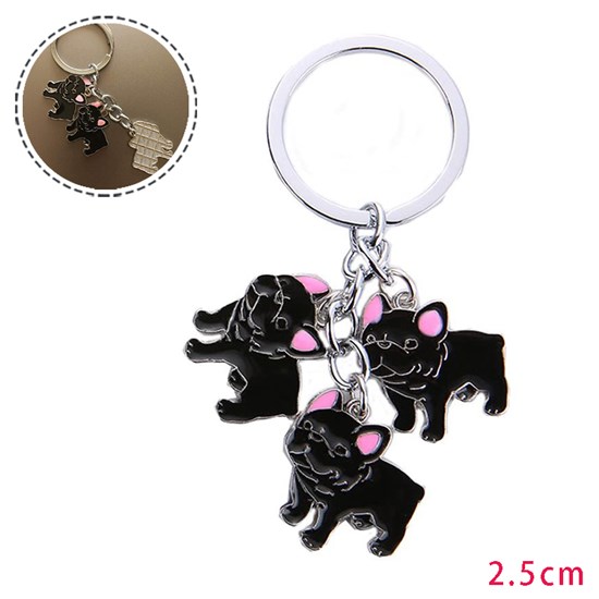 French Bulldog Black Pet Dog ID Tag Keychain Cute Portable Metal Keying Key Decor Car Keyring 