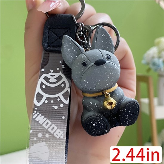Cute Resin French Bulldog Keychain Keyring With Wrist Lanyard Keychain Wristlet