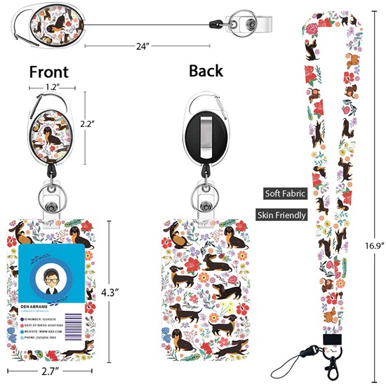 Funny Dachshund Dog Lanyard Card Holder Case Cute Holder Retractable Badge Reel Clip Set