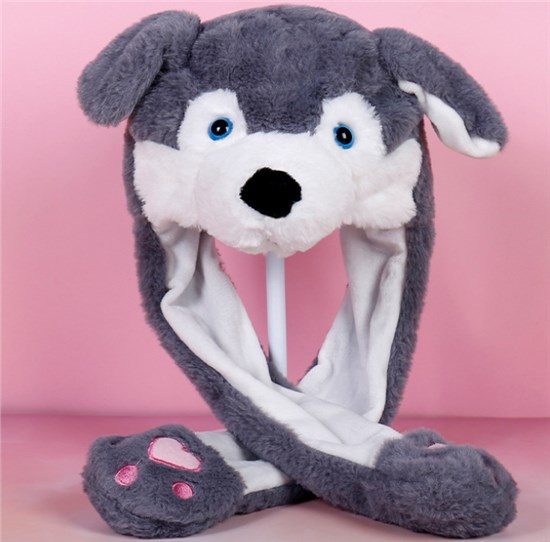Siberian Husky Ear Moving Jumping Hat Funny Plush Hat Unisex Earflaps Movable Ears Hat Cosplay Party Hat