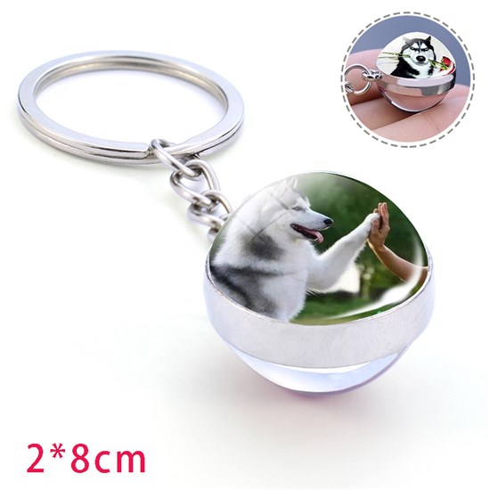 Siberian Husky Double Sided Glass Ball Keychain