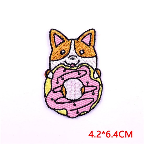 Funny Cute Corgi Dog Doughnut Embroidered Badge Patch
