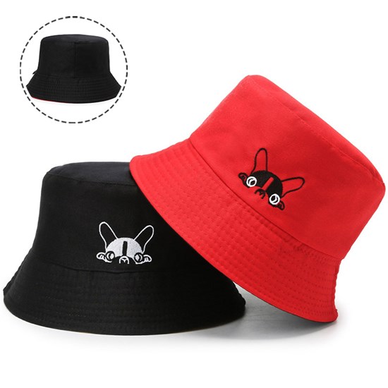 Cute Boston Terrier Red Bucket Hat Beach Fisherman Hats Travel Fisherman Cap for Women Men