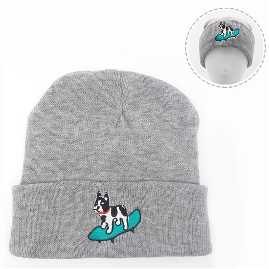 Boston Terrier Grey Knit Hat 