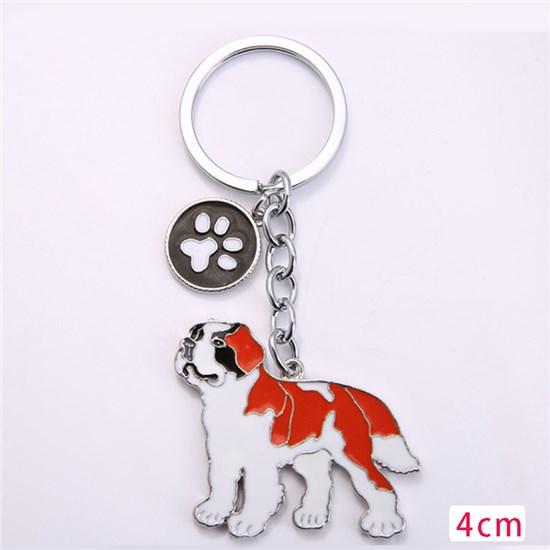 Saint Bernard Pet Dog ID Tag Keychain Cute Portable Metal Keying Key Decor Car Keyring 