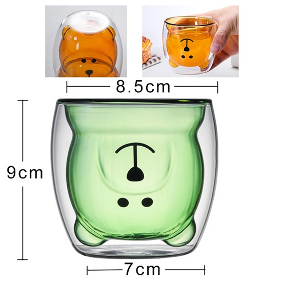 Cute Bear Tea Coffee Cup Milk Couple Double Wall Glass Mug