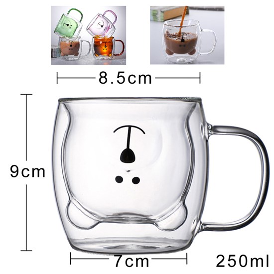 Cute Bear Tea Coffee Cup Milk Couple Double Wall Glass Mug