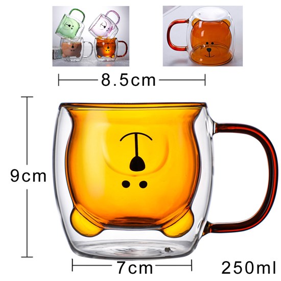 Cute Bear Brown Tea Coffee Cup Milk Couple Double Wall Glass Mug