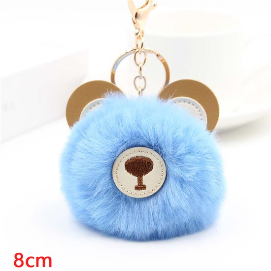 Cute Bear Puff Ball Pom Pom Keychain Key Ring